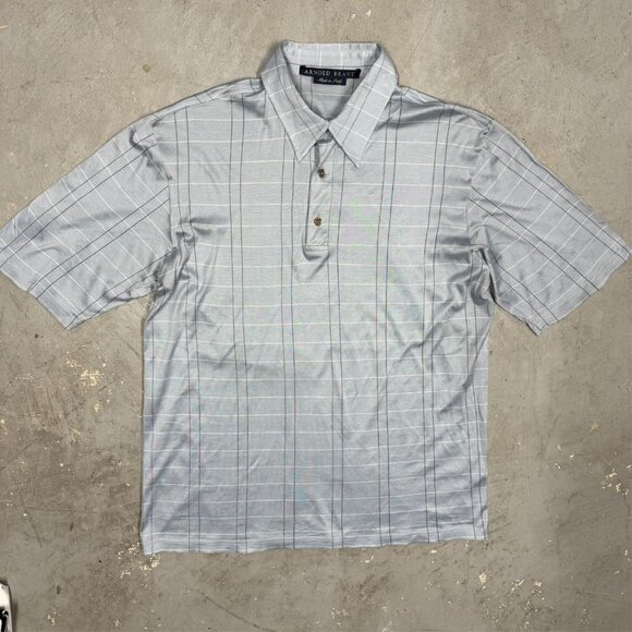 Arnold Brant Check Polo Shirt Short Sleeve Made in Italy 100% Cotton Blue Medium - Picture 2 of 8